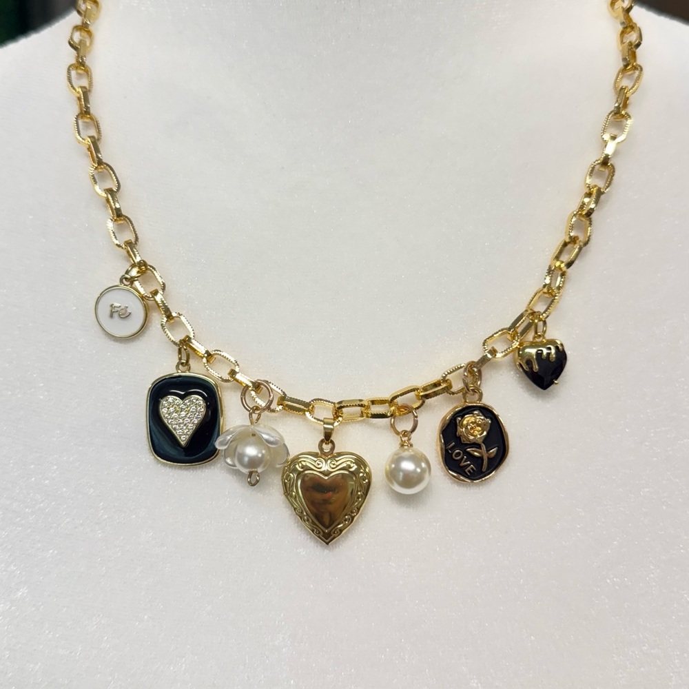 Gold and Black Picture Locket Charm Necklace